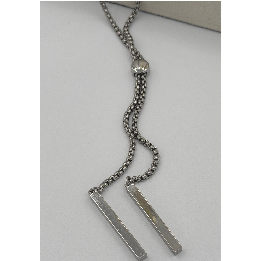 Banana Republic Silver Tone Adjustable Bolo Lariat Bar Pendant Chain Necklace